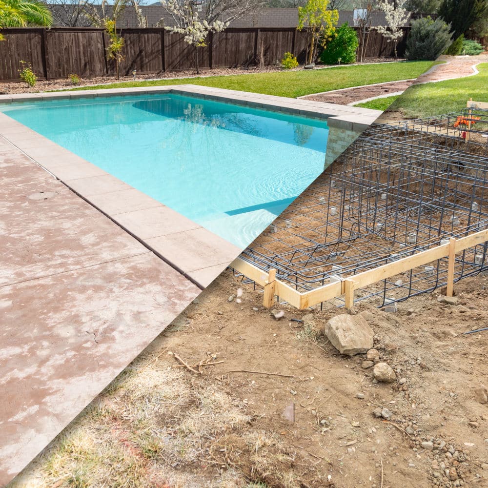 Before and After Pool Build Construction Site.